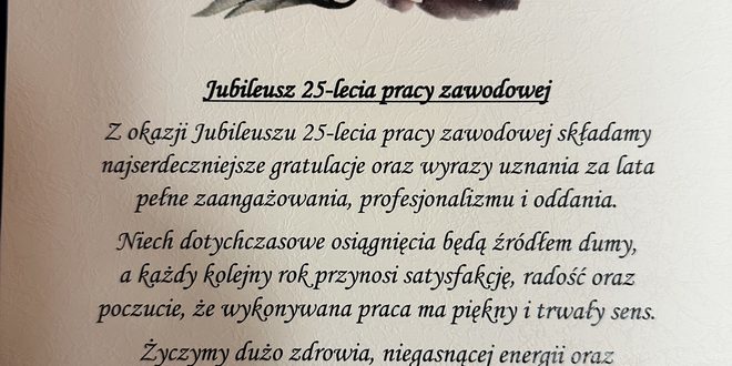 Jubileusz 25-lecia pracy zawodowej Pani Sylwii
